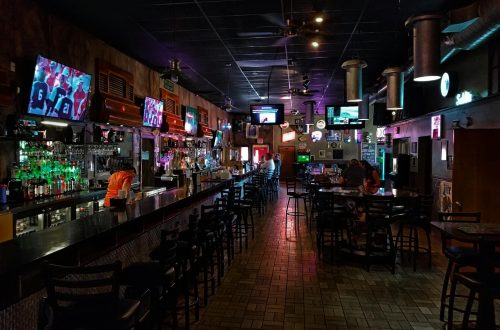 bar counter with chairs interior