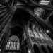 grayscale photography of cathedral ceiling